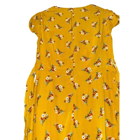 Boden Amee Midi Dress Asymmetrical Ruffle Floral Womens Sz 4 Cottagecore Mustard - Picture 10 of 13
